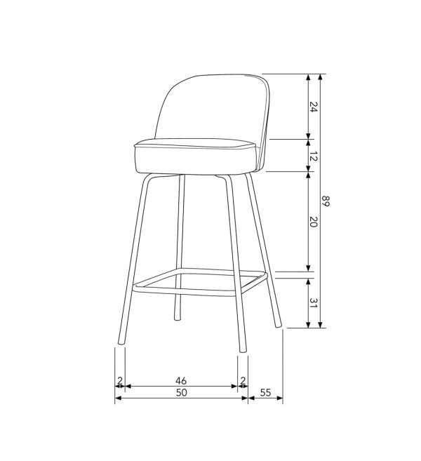 Barska stolica Vogue 65cm baršunasto crna 3
