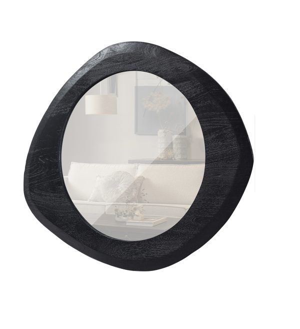 Enclose mirror with wood edge black 70x60cm