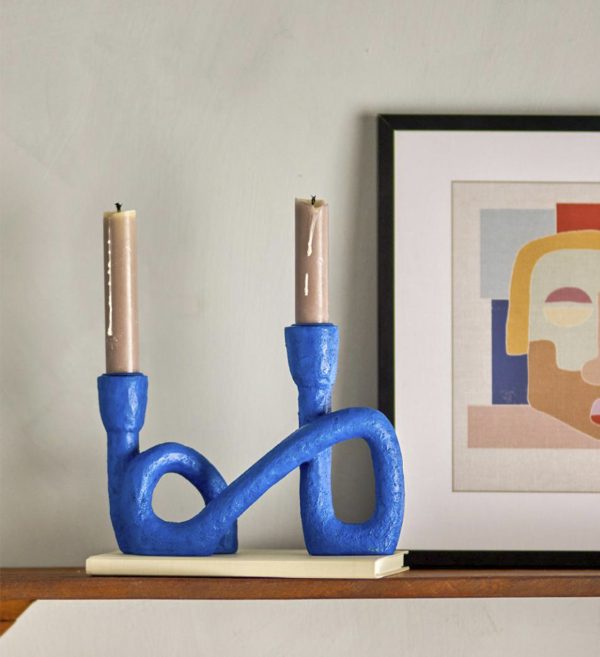 Mashel Candle Holder, Blue, Polyresin 2