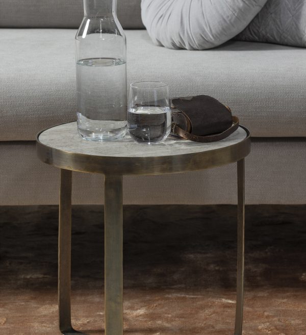 Winne side table metal with marble top antique brass 1