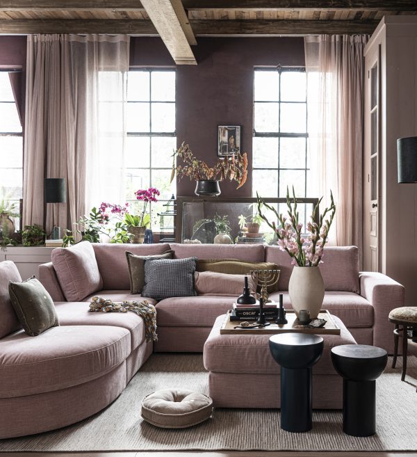 Family stool woven fabric pink 1