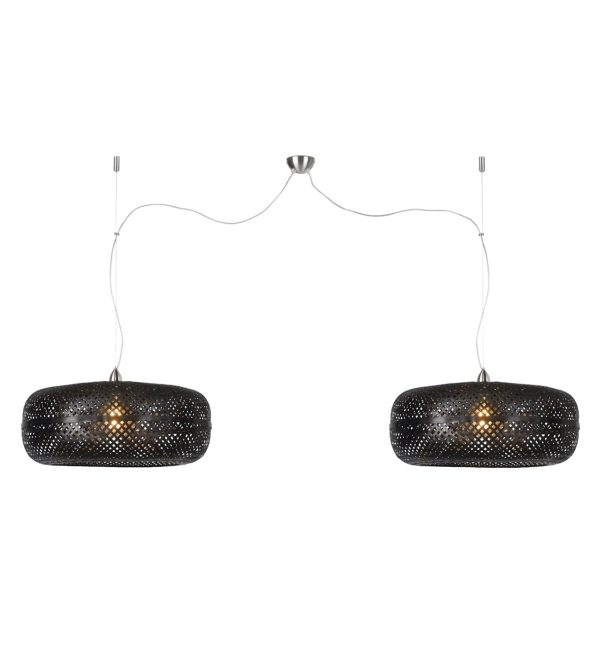 Hanging lamp Palawan bamboo 2 shade, black