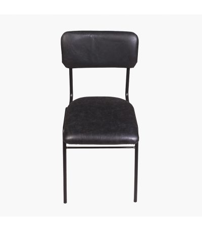 Plain leather dining chair vintage black.1