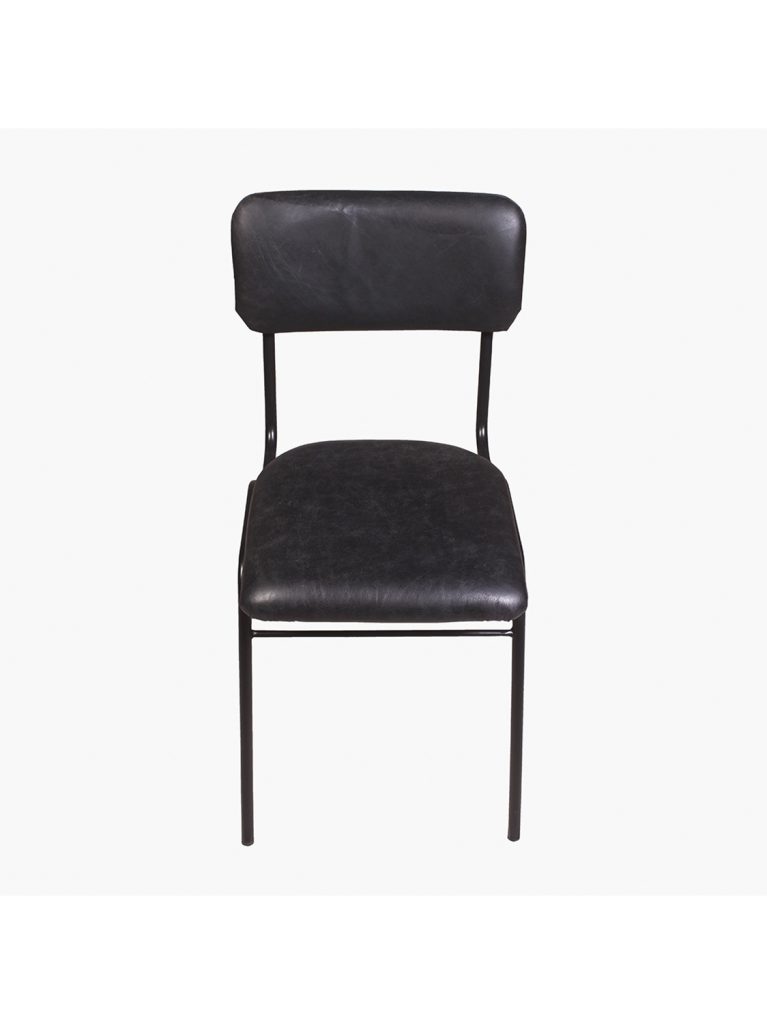 Plain leather dining chair vintage black.1