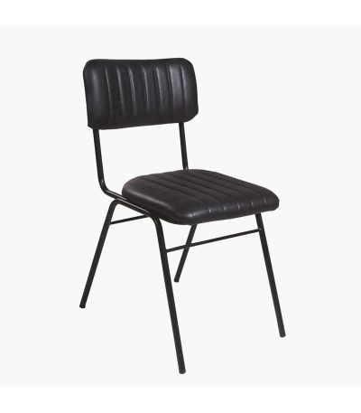 Ribbed leather dining chair vintage black