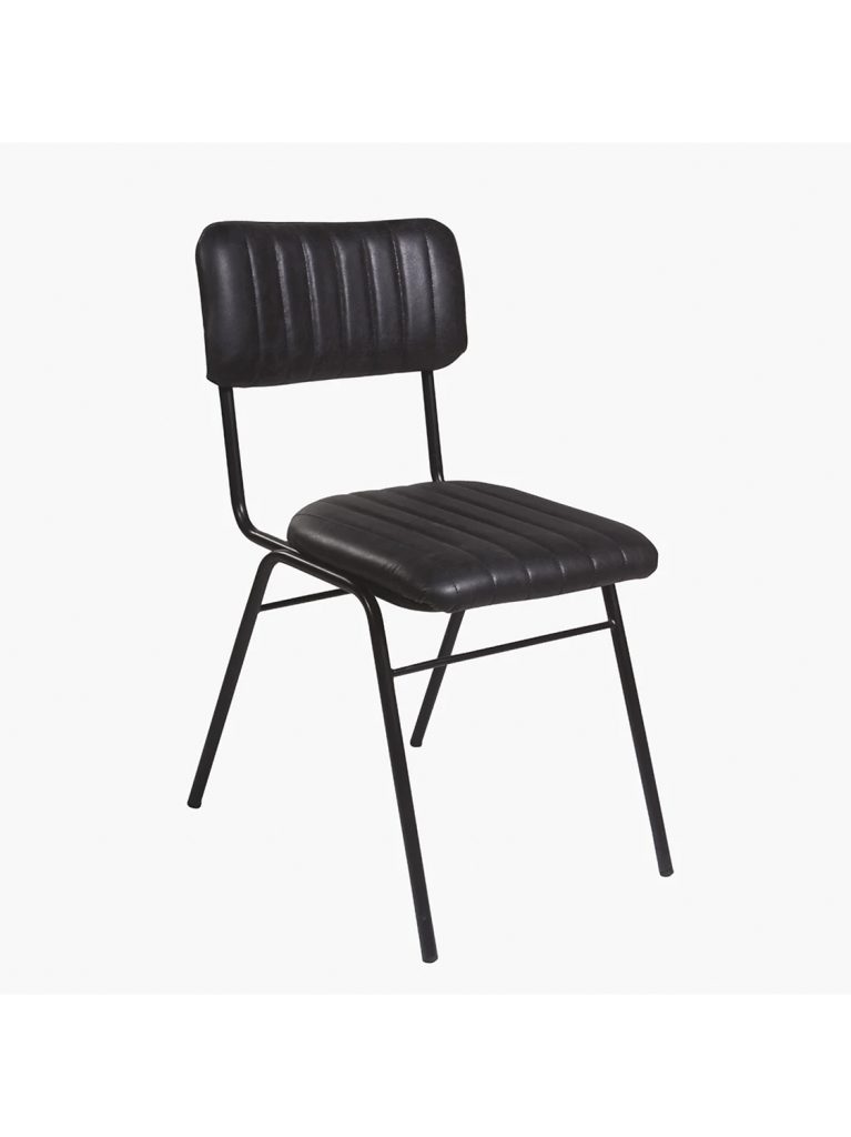 Ribbed leather dining chair vintage black