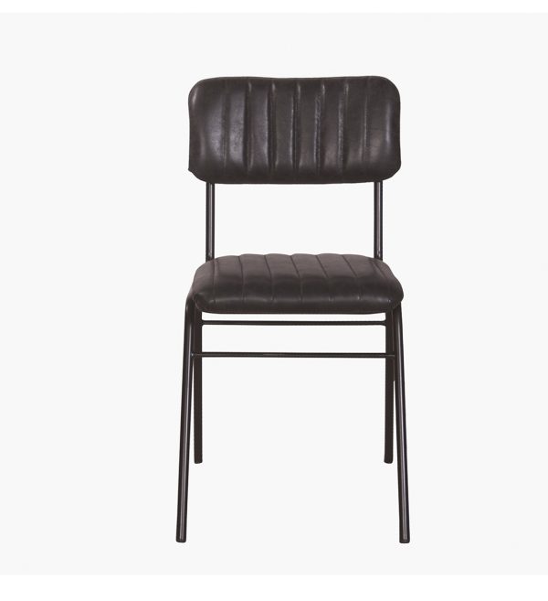 Ribbed leather dining chair vintage black.1