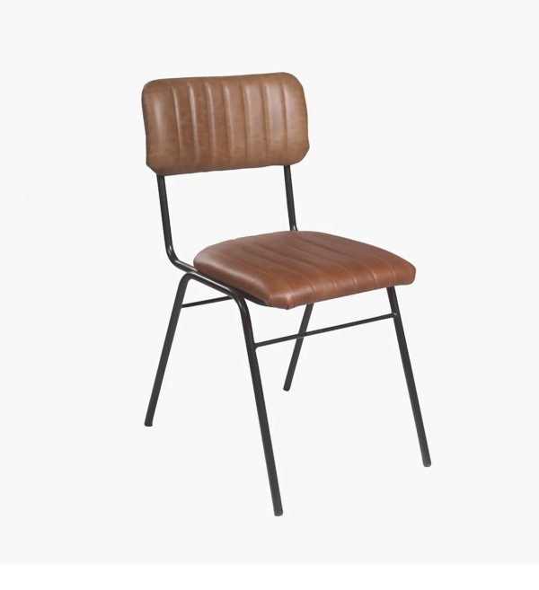 Ribbed leather dining chair vintage camel