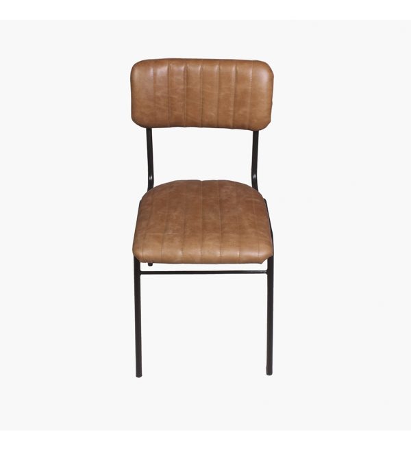 Ribbed leather dining chair vintage camel.5