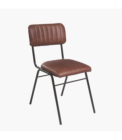 Ribbed leather dining chair vintage dark brown