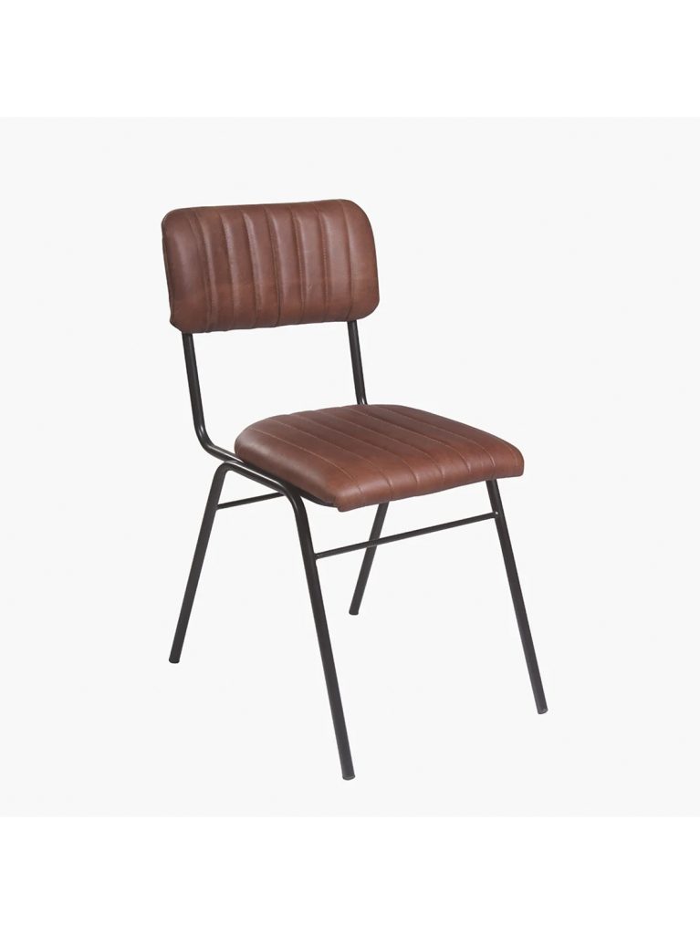 Ribbed leather dining chair vintage dark brown