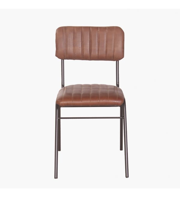 Ribbed leather dining chair vintage dark brown.1