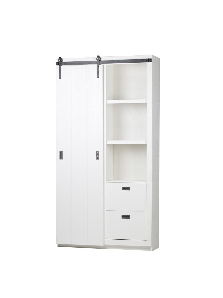 Slide barn cabinet rough sawn pine white