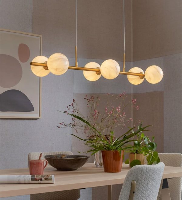 STROPNA LAMPA Carrara 6 globe,bijeli mramorzlato