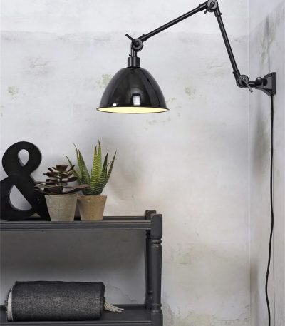 Wall lamp Amsterdam enamel shade black, M