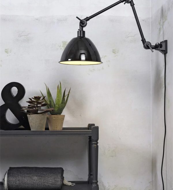 Wall lamp Amsterdam enamel shade black, M