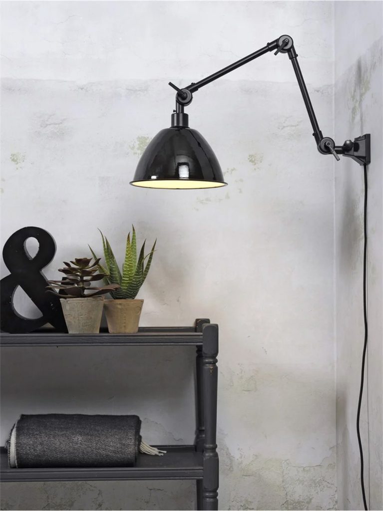 Wall lamp Amsterdam enamel shade black, M